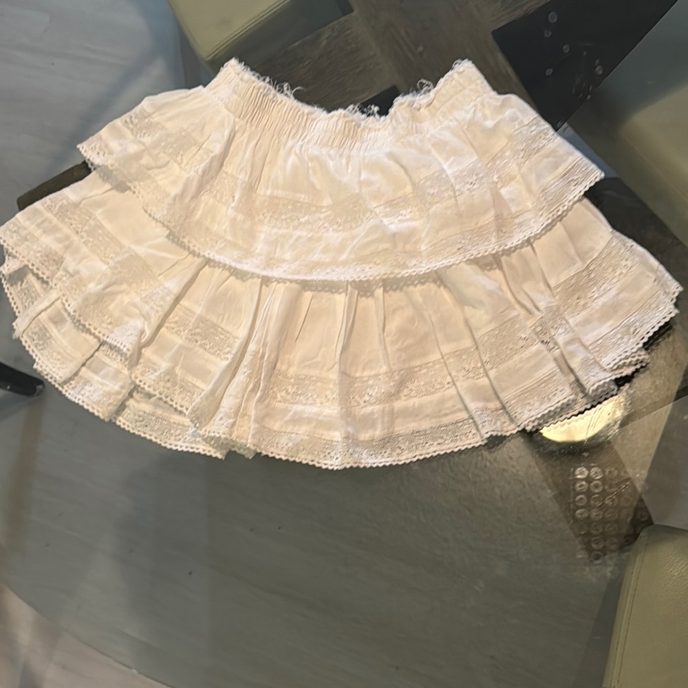 Authentic LoveShackFancy women’s white ruffle mini skirt